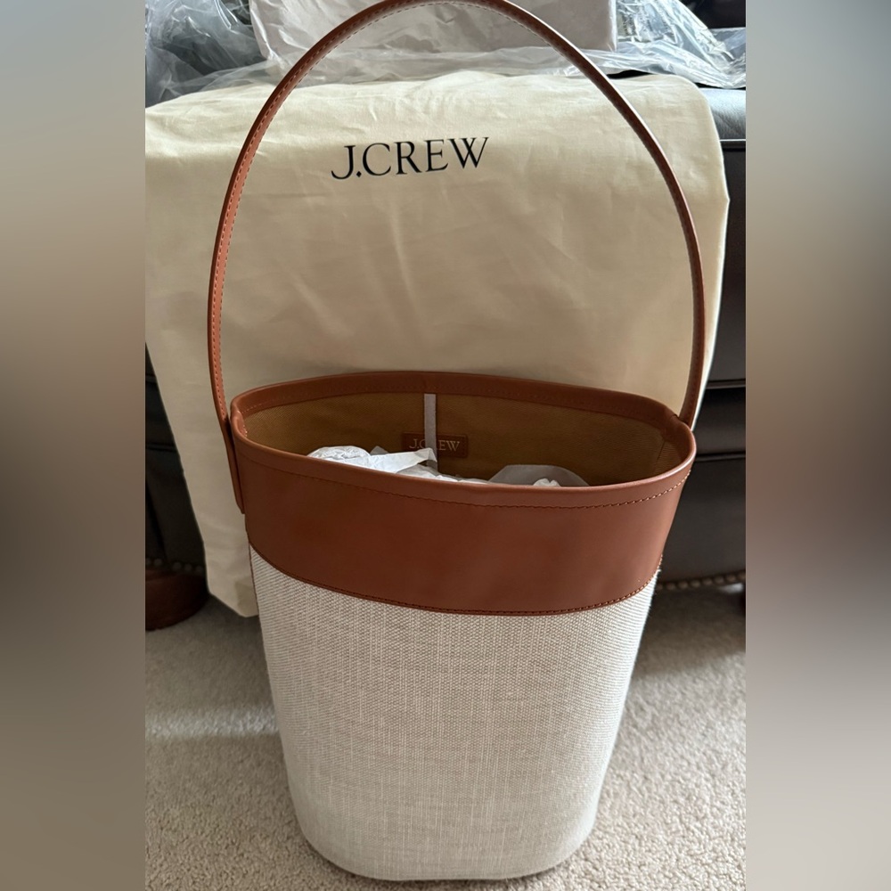 J.Crew Berkeley bucket bag in leather and Spanish canvas